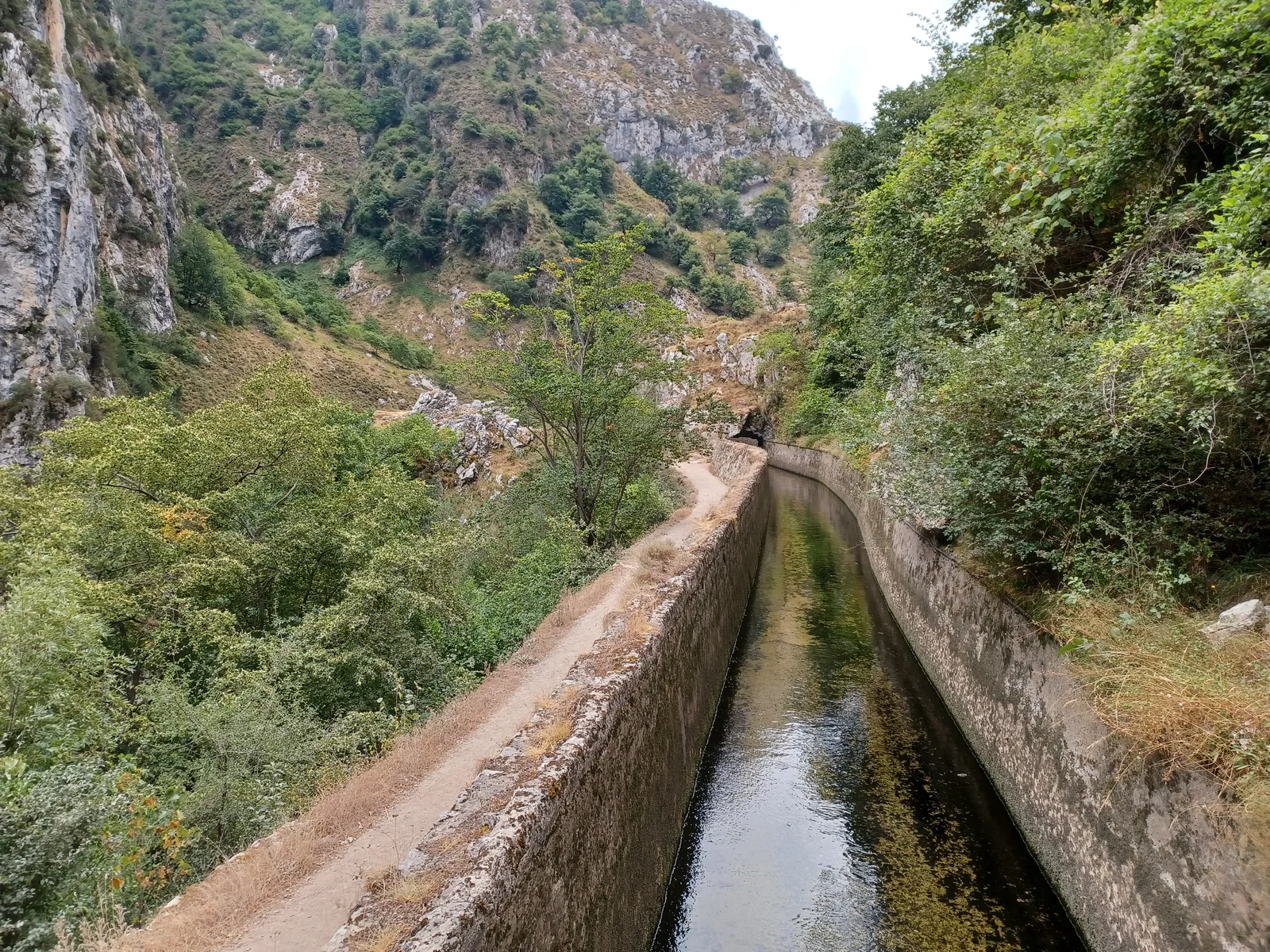Garganta del Cares con sendero excavado en pared caliza