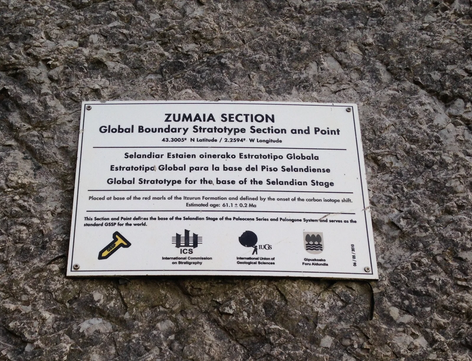 Clavo de oro GSSP del Selandiense en el acantilado de Itzurun, Zumaia